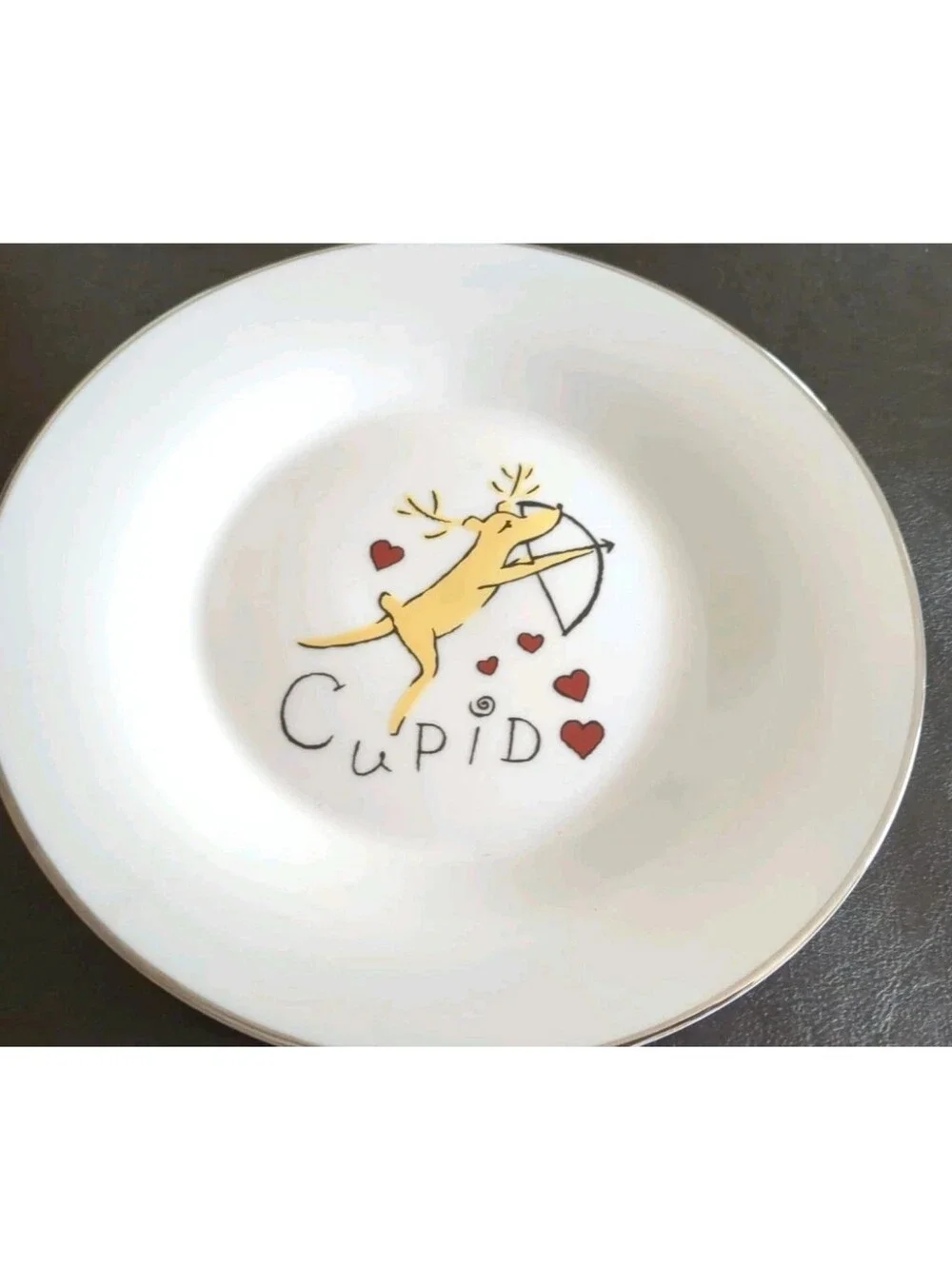 Set 2 Pottery Barn Christmas Reindeer COMET & CUPID Salad Plates Retired 8.5”
